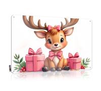 Tin Metal Bar Signs A Cute Deer With Pink Bows Surrounded By Gift Boxes. Tin Sign Funny Kitchen Signs Funny Alcohol Signs(30X40CM)