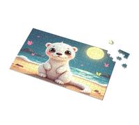 Tin Metal Bar Signs Adorable Polar Bear By The Moonlit Beach Picture Puzzle Warning Tin Sign Funny Sogns(500PCS)
