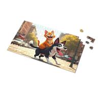 Tin Metal Bar Signs Cat And Dog Adventure In The City Picture Puzzle Warning Tin Sign Funny Sogns(300PCS)