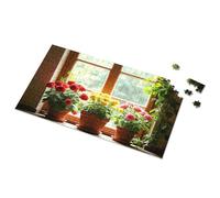 Tin Metal Bar Signs Three Potted Roses By The Window Picture Puzzle Warning Tin Sign Funny Sogns(300PCS)