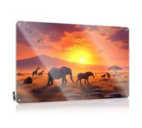 Tin Metal Decor African Savanna At Sunset With Elephants, Giraffes, And Hippos Tin Sign Room Signs For Bedroom Mancave Signs And Decor(20X30CM)