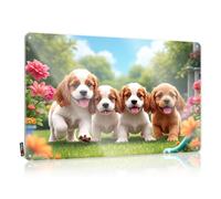 Tin Metal Decor Four Adorable Puppies Playing In A Flower Garden Tin Sign Room Signs For Bedroom Mancave Signs And Decor(30X40CM)