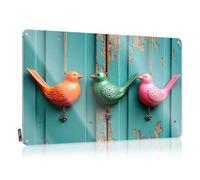 Tin Metal Decor Three Colorful Bird Ornaments Hanging On A Wooden Wall Tin Sign Room Signs For Bedroom Mancave Signs And Decor(30X40CM)