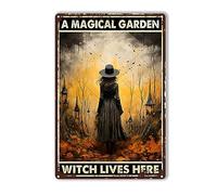 Tin Metal Sign A Magical Garden Witch Lives Here Wall Decor for Home Kitchen Bar Patio Room Garage 8"x12"