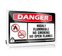 Tin Metal Sign Danger Highly Flammable No Smoking No Open Flames Tin Sign Tin Sign Wall Decor Funny Metal Bar Signs(20X30CM)