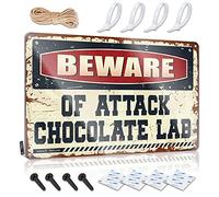 Tin Metal Sign Pool Stuff Vintage Wall Decor | Beware Of Attack Chocolate Lab Inappropriate Custom For Street Home Decoration(30X40CM)
