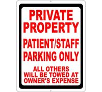 Tin Metal Signs Plaque, Aesthetic Wall Art Decor, Private Property Patient/Staff Parking Only All Others Will Be Towed At Owner'S Expense, Tin Poster Metal For Garden Man Cave, 20X30Cm