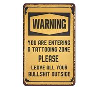 Tin Metal Wall Sign Tattoo Shop Warning Rules - You Are Entering A Tattooing Zone Art Poster Plaque for Decoration at Home Bar Room Garage Man Cave - Warning Style 5.5x8inch