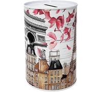 Tin Money Box Paris Design Characteristic Elements of the City and Monuments Eiffel Tower Notre Dame Arc de Triomphe Metal Tin Can Not Open, 15 x 11 cm