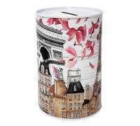 Tin Money Box Paris Design Features of the City and Monuments Eiffel Tower Notre Dame Arc de Triomphe Metal Tin Can Not Open, 13 x 8 cm