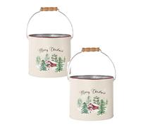 Tin Pail Bucket With Handle 18cm, 7inch Merry Christmas House Tree Snow Scene Planter Xmas Plant Pot Gift (2)