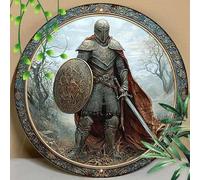 Tin Painting Funny Metal Decor Sign A Medieval Knight Holding A Sword And Shield For Restaurant Decor, Garden Decor 8X8 inch Tin Painting