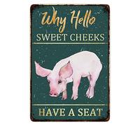 Tin Plaque Why Hello Sweet Cheek Cute Pig Metal Signs Decorative Wall Art Decor for Bar Pub Kitchen Home S