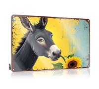Tin Plate Sign Decor Aesthetic Vintage & Man Cave Rules Rust-proof | Wicked Wall Donkey With Sunflower On Colorful Background. / Country Room For Men