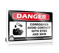 Tin Plate Sign Vintage Western Wall Mount Pre-drilled & Men Cave Decor Flat Print | Danger Corrosives Avoid Contact With Eyes And Skin For Giddy Up Wall Decor - Unusual Wall Decor