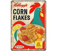 Tin Poster Metal Sign Shm Kellogg's Corn Flakes Cereal Box Retro Plaque Wall Decor Art Shabby Chic Gift Suitable ch Vintage Signs 8x6 inch