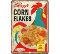 Tin Poster Metal Sign Shm Kellogg's Corn Flakes Cereal Box Retro Plaque Wall Decor Art Shabby Chic Gift Suitable 12x8 Inch Vintage Signs