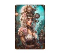Tin Poster Metal Steampunk Flower Pinup Girls Tin Plaque Personalised Metal Poster Decorative Metal Tin Signs For Home Garden Bar 20X30Cm