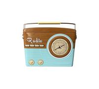 Tin, Radio, Tapered Shape with Handle, Retro Look, Biscuit Tin, Decorative Storage Box, 22 x 6 x 17 cm, Volume 1.5 L, Blue/Brown