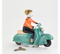 Tin scooter girl wind up toy 70's vintage toy with collectors Box