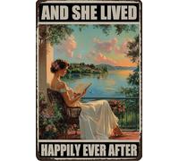 Tin sign AND SHE LIVED Sign 8x12 Inch Aluminum Tin Signs for Home Kitchen Bathroom Office Bar Coffee Garden Wall Decor