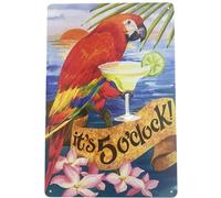 Tin Sign Bar Plaque | Metal Wall Decor Poster | It's 5 o'clock Drinking Parrot 8 x 12 in. | Classic Decorative Sign for Home Kitchen Bar Room Garage | Fun
