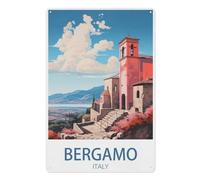 Tin Sign，Bergamo Italy Vintage Travel Poster Coast，Tin Sign Vintage Retro Metal Wall Decor Decoration Art for Home Garden Kitchen Bar Pub Living Room Office Garage Poster Plaque-yV488（8x12Inch）