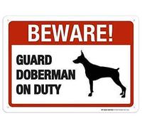 Tin Sign Beware Guard Doberman On Duty Sign Rust 12" X 8"