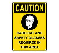 Tin Sign Caution Hard Hat And Safety Glasses Required In This Area Sign 8 X 12 Inch