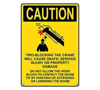 Tin Sign Caution Two-Blocking The Crane Sign 8 X 12 Inch