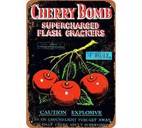 Tin Sign Cherry Bomb Supercharged Firecrackers - Vintage Metal Sign 8 x 12 Inches