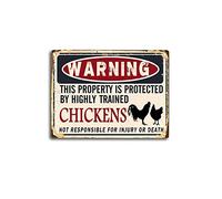 Tin Sign Chicken Sign Warning This property is protected by highly trained chickens Fun outdoor warning signs Vintage vintage signage Vintage Metal Tin Sign Home Office Classroom Wall Art 12x16inch