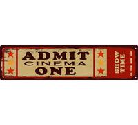 Tin Sign Cinema Vibes at Home Admit One Movie Ticket Funny Sign Vintage Carnival Inspired Metal Sign for Your Home Movie Theater 16x4 in