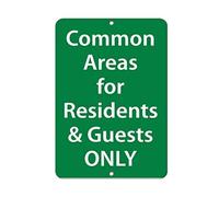Tin Sign Common Areas For Residents & Guests Only Security Sign 12" X 8"