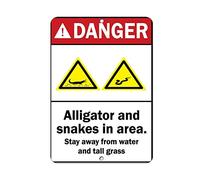 Tin Sign Danger Alligator Snake! Stay Away From Water And Tall Grass 12" X 8"