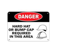 Tin Sign Danger Hard Hat Or Bump Cap Required In This Area 12" X 8"