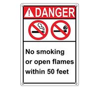 Tin Sign Danger No Smoking Or Open Flames Within 50 Feet Sign 8 X 12 Inch