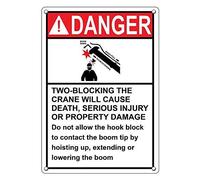 Tin Sign Danger Two-Blocking The Crane Will Cause Death Sign 8 X 12 Inch
