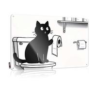 Tin Sign Decor A Cat Is Sitting On A Toilet Holding A Roll Of Toilet Paper. Tin Sign Man Cave Sign Decor Little Man Cave Sign(30X40CM)