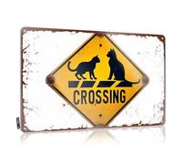 Tin Sign Decor Cat Crossing Sign Alert Tin Sign Funny Bedroom Decor Beer Decor(20X30CM)