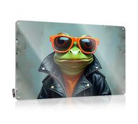 Tin Sign Decor Frog In Leather Jacket And Orange Glasses Tin Sign Funny Bedroom Decor Beer Decor(20X30CM)