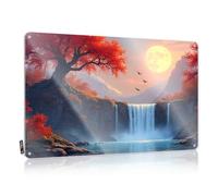 Tin Sign Decor Full Moon Over The Autumn Waterfall Tin Sign Funny Bedroom Decor Beer Decor(30X40CM)
