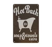 Tin Sign Decor Hot Bath Sign Vintage Farmhouse Bathroom Signs Bathtub Signs .25 Bath Rustic Farmhouse Wall Decor Metal Plaque 8x6 inch