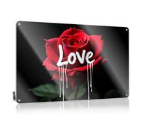 Tin Sign Decor Love In Bloom: A Red Rose'S Melting Heart Tin Sign Funny Bedroom Decor Beer Decor(30X40CM)