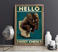 Tin Sign Decor Retro Green Toilet Thinking Elephant Sweet Cheeks Sign, Funny Elephant Sign, Hello Sweet Cheeks Sign, Elephant Lover Gift Vintage 12×8 Inch