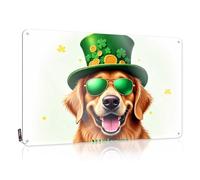 Tin Sign Decor St. Patrick'S Day Dog With Green Hat And Sunglasses Tin Sign Funny Bedroom Decor Beer Decor(20X30CM)