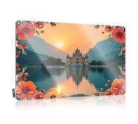 Tin Sign Decor Sunset Reflections At The Lake With Flowers Tin Sign Funny Bedroom Decor Beer Decor(20X30CM)