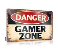 Tin Sign Decor Warning: Enter The Gamer Zone! Tin Sign Funny Bedroom Decor Beer Decor(30X40CM)