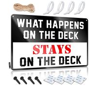 Tin Sign Decorative Bar Folded Edge & Cool Decor Flat Print | Decor For Bathroom What Happens On The Deck Stays On The Deck - Texas Wall Decor For Home