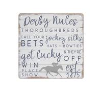 Tin Sign Derby Rules Thoroughbreds Call Your Jockey Silks Bets Hats Bowtiles and They're off Get Lucky Win Place Show Sign Bar Restaurant Cafe Living Room Bedroom Bath Wall Decor Metal Signs 12x12inch